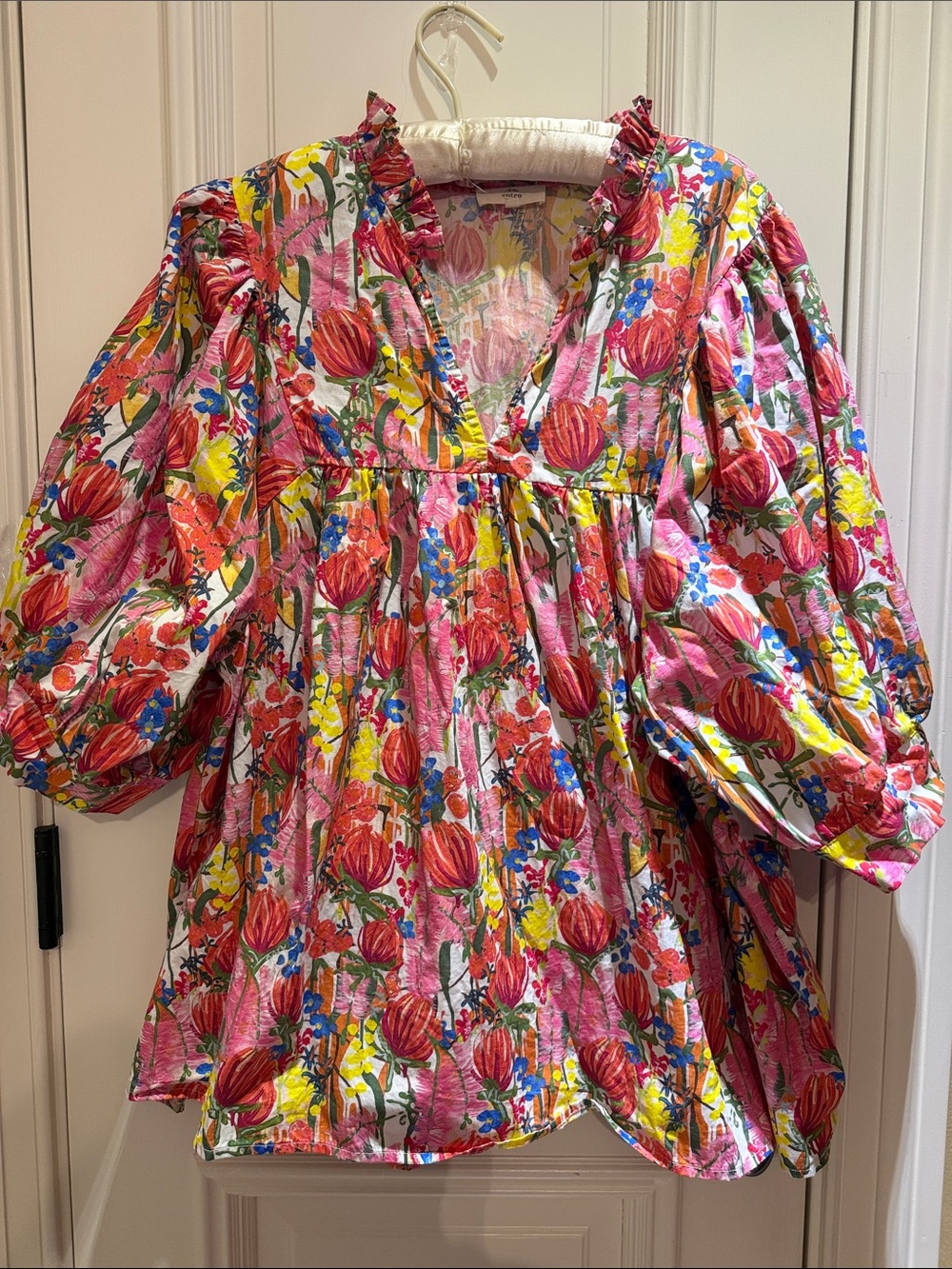 Entro Babydoll Floral Puff-Sleeve Blouse-Size 1X-NWOT - Picture 2 of 9